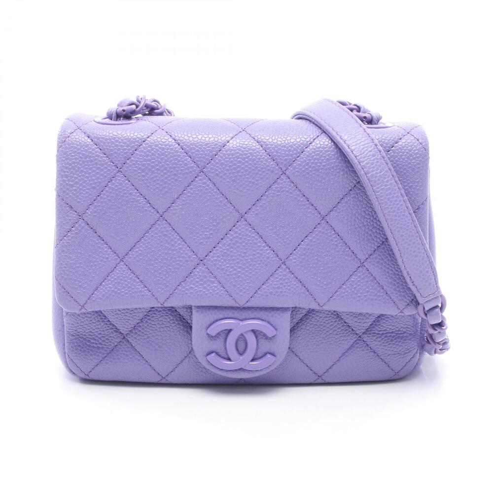 Chanel Matelasse Shoulder Bag Caviar Skin Grained Calfskin Purple